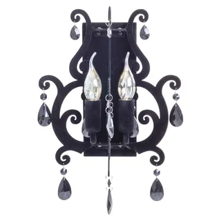 Wandleuchten - 2flg. Wandleuchte "BLACK VELVET" H: 40cm schwarz, Wandlampe im Landhaus Stil, ausMetall und Glas in schwarz, 40 cm hoch, Maße 30 x 20 cm, E14-Fassung - Schwarz
