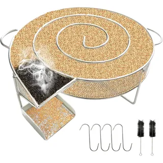 Kaltrauchgenerator aus Edelstahl, BBQ Zubehör, Räucherer | Kalträuchern von Fleisch & Fisch. Inkl. 2 Bürsten & 4 Haken. Robustes Edelstahl. Für Grill & BBQ