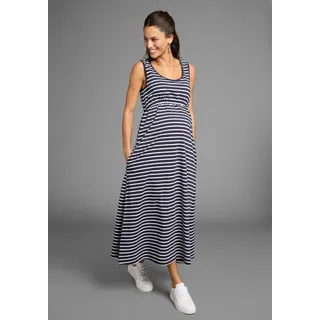 Neun Monate Umstandskleid "Langes Schwangerschaftskleid" Jersey-Kleid für Schwangerschaft und Stillzeit, blau geringelt