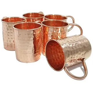 Zap Impex Moscow Mule Kupferbecher – Set mit 6 – 100% handgefertigte, lebensmittelechte Becher aus reinem massivem Kupfer mit Rohrgriff – 16 oz hochwertiges Cocktail-Kupferglas