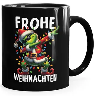 MoonWorks® Tasse Frohe Weihnachten Grinch Comic Stil Weihnachtsmuffel Aufdruck XMAS Print Geschenkidee schwarz standard