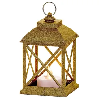 Laterne 11.5CM Gold Kunststoff Mit Teelicht Weihnachtsdekoration