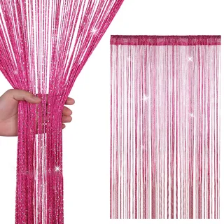 WedDecor Schnur Vorhänge Glitzer Fransen Panel Fliegengitter Zimmer Organizer Quaste Vorhang für Türen, Türöffnung, Windows, Wohnkultur, Ereignis Dekoration, (90cm x 200cm) - Hot Pink, 90 x 200cm