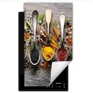 DarHaus Herdabdeckplatte 1 teilig 30x52 cm Anti Rutsch Matte Aufrollbar, Gewürze - Löffel