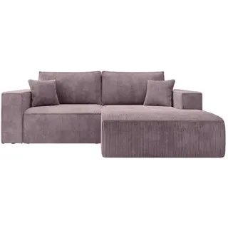 Selsey Ecksofa Farese Mini mit Cordbezug Mauve, rechts , Flieder , Textil , Ottomane rechts, L-Form,L-Form , 240x167 cm , Wohnzimmer, Sofas & Couches, Wohnlandschaften, Ecksofas
