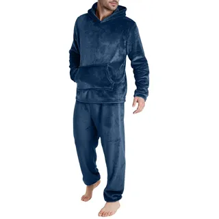 Schlafanzug Herren Lang Warme Fleece Pyjama Set Winter Flanell Pijamas 2-Teiliges Oberteil und Pyjamahose Schlafanzüge Herrenschlafanzug Casual für Männer