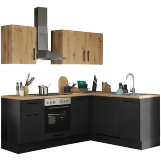 Turin L Eckküche 220 x 211 x 60 cm, schwarz - Ohne Küchengeräte - Moderne, geräumige Küche in Artisan-Eiche Optik mit viel Stauraum