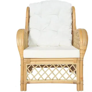 vidaXL Sessel mit Kissen Natürliches Rattan und Leinen - Weiß