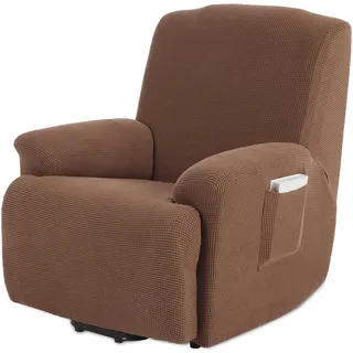 TIANSHU 1 Sitzer Sesselschoner, Liegestuhlbezug Sesselhusse Sesselschoner für Fernsehsessel Elastischer Antirutsch Stretchhusse Weich Stoff (Kaffee)