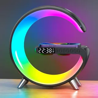 Nexstron Kabelloses Ladegerät, Stimmungslampe, Mini-Lautsprecherlampe mit Wecker, Bluetooth-Lautsprecher mit Stimmungslicht, Nachttischlampe, Geschenke für Heimdekoration, Schlafzimmer (9-Tasten-mit