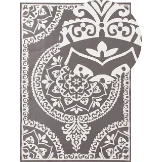 BELIANI Outdoorteppich Grau 160 x 230 cm Rechteckig Orientalisches Muster Modern Indoor Outdoor Terrasse Balkon Garten - Grau, Weiß