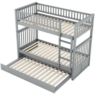 Flieks Etagenbett 90x200cm Grau Dreierbetten mit Ausziehbett hohe Geländer , Holz , 90x200 cm , Babymöbel & Kindermöbel, Kinderzimmer & Jugendzimmer, Stockbetten