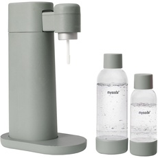 Mysoda: Toby Wassersprudler (ohne CO2-Zylinder) aus erneuerbarem Holzkomposit mit 1L und 0,5L Quick-Lock BPA-frei Plastikflasche - Salbeigrün (Pigeon)