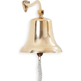 Schiffsglocke aus Messing zum Aufhängen 44 x 20 x 18 cm - maritime Glocke mit Wandhalterung und Seilzug - Deko-Glocke für Garten Haus Boot Eingang oder Terrasse - Gold