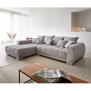 DeLife Ecksofa Josea 300x220 cm Cord Silbergrau Ottomane links - Grau