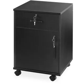 TUKAILAI Rollcontainer, Rollcontainer Abschließbar, Aktenschrank mit Schubladen, Büroschrank mit Rollen, Drucker Ablagefächer für Büromöbel 40x40x57 cm, Schwarz