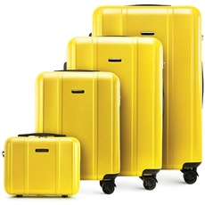 WITTCHEN Classic Line Elegante Kofferset aus Robustem Polycarbonat mit vertikaler Prägung TSA-Schloss (S+M+L+Kosmetikkofer) Gelb
