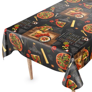 Tischdecke abwaschbar Wachstuch Wachstuchtischdecke 200 x 140cm Schnittkante Pizza Schwarz pflegeleicht