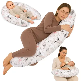 Totsy Baby Stillkissen XXL Seitenschläferkissen Schwangerschaftskissen Lagerungskissen - Baumwolle Pregnancy Pillow Erwachsene - 190 cm Wilde Rose