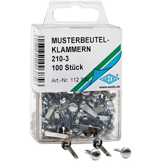 Wedo 112300 Musterbeutelklammern (Rundkopf 210-3 in SB-Klarsichtdose) 100 stück, silber