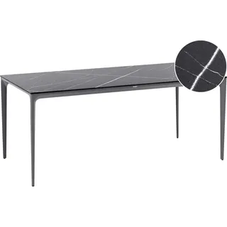 BELIANI Gartentisch Schwarz u. Dunkelgrau HPL-Platte Marmor Optik Rechteckig 180x90 cm mit Metallgestell Alu Modern Outdoor Esstisch für 6 Personen - Schwarz, Grau