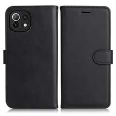 DENDICO Hülle für Xiaomi MI 11 Lite 4G / 5G, PU Leder Brieftasche Handyhülle, Flip Tasche TPU Schutzhülle mit Kartenfach für Xiaomi MI 11 Lite 4G / 5G, Schwarz