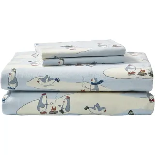 Eddie Bauer Baumwoll-Flanell-Bettwäsche-Set, gebürstet für extra Weichheit, gemütliche Heimdekoration, Skating Pinguin, Twin