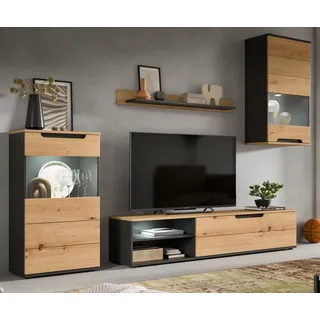 Wohnwand "Briska" in Artisan Eiche und grau 4-teilig 246 cm, Soft-Close - Naturbelassen