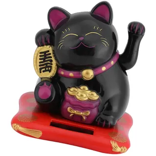 Garosa Glückskatze Winkekatze Japanisch Maneki Neko Fortune Reichtum Solar Powered Haus Auto Büro Dekoration(Schwarz)