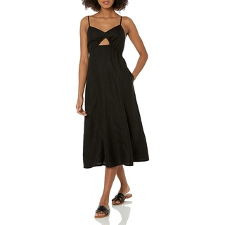 The Drop Maci Strappy V-Neck Cut-Out Smocked Back Midi Dress Kleider, Schwarz, X-Large