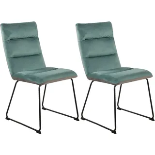 Duo Collection Esszimmerstuhl 2er-Set Elise, Samtbezug in Mintgrün, pulverbeschichtetes Kufengestell, modern und zeitlos - Türkis
