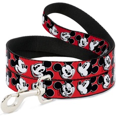 Buckle-Down Hundeleine, Mickey Mouse Expressions, Rot/Schwarz/Weiß, 180 cm lang, 2,5 cm breit
