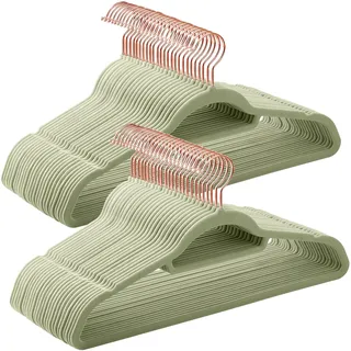 Songmics Kleiderbügel Samt Roségold/Hellgrün 50 St.