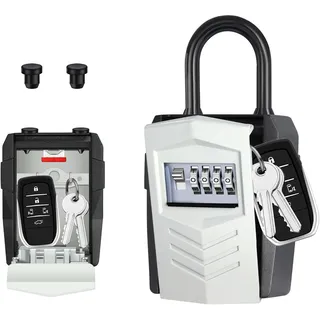 ZHEGE Schlüsselsafe Aussen, Auto Schlüsseltresor mit Bügel Groß, Schlüsselkasten mit Zahlencode für 10 Hausschlüssel, Schlüsselbox mit Code für Draußen Haus, Garage, Wohnung (Grau)