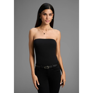 Bandeautop MELROSE, Damen, Gr. 34, schwarz-weiß (weiß, schwarz), Jersey, Obermaterial: 95% Baumwolle, 5% Elasthan, unifarben, Basic, sehr figurbetont, Tops Bandeautop, mit Raffung an der Naht, durchgestepptes Rumpfabschluss, Topseller