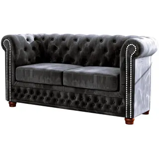 s-style möbel Chesterfield-Sofa Schwarz, Textil, Echtholz,Buche, Birke, 2-sitzer Füllung: Polyetherschaumkern, 148x72x86 cm, Blauer Engel, FSC Mix, Oeko-Tex®, Hergestellt in Europa, Wohnzimmer, Sofas , Couches, Sofas, 2-Sitzer Sofas