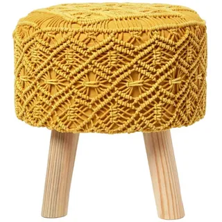 Homescapes Makramee-Hocker Willow gelb, 41/41/43 cm , Gelb , Textil , Uni , Rund , 41x43x41 cm , Oeko-Tex® Standard 100 , Wohnzimmer, Sessel, Hocker & Hockerbänke, Sitzhocker