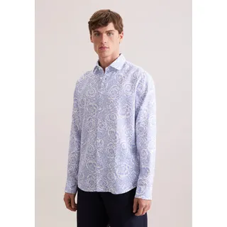 Leinenhemd SEIDENSTICKER "Schwarze Rose", Herren, Gr. M (40), normale Ärmellängen, blau, 100% Leinen, bedruckt, tailored fit, 2-Knopf-Manschette, Hemden Leinenhemd, Shaped 1/1 Kentkragen Druck