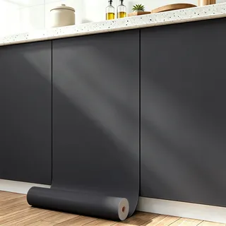 FunStick Schwarze Folie Selbstklebend Küchenfolie Anthrazit Tapete Selbstklebend Schwarz Wand Wohnzimmer Möbelfolie Schwarz Hell Dekofolie Küchenarbeitsplatte Kommode 40CM×6M Schwarze Klebefolie Möbel