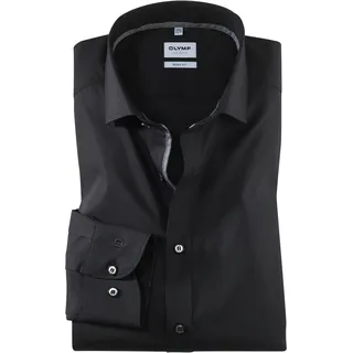Businesshemd OLYMP "Level Five body fit", Herren, Gr. 42, N-Gr, schwarz, Web, Obermaterial: 97% Baumwolle, 3% Elastolefin, körpernah, 2-Knopf-Manschette, Hemden Businesshemd, mit extralangem Arm