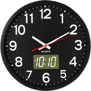 Timegyro Wanduhren, batteriebetrieben, 30,5 cm, leise Wanduhr, analog und digital, LED-/LCD-Ziffernanzeige
