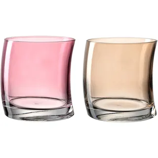 LEONARDO HOME Swing Wasserglas 12er Set, spülmaschinenfeste Trink-Gläser Set, Saftglas in geschwungener Form, rot/beige, 250ml, 70701