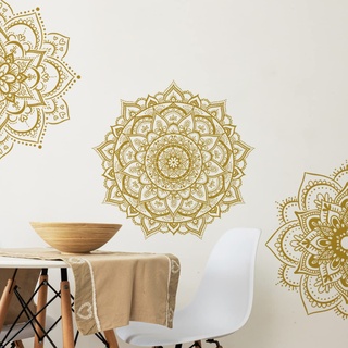 COVPAW Wandtattoo Wandaufkleber Mandala Gold Gelb Wohnzimmer Schlafzimmer Wandsticker Wandbild Boho Style Flur Yoga Wanddeko (Mandala 3)