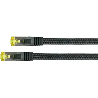 Python RJ45 Ethernet LAN Patchkabel mit Cat. 7 Rohkabel, Rastnasenschutz RNS und Nylongeflecht, S/FTP, PiMF, halogenfrei, 500MHz, OFC, 10-Gigabit-fähig - schwarz, 30m