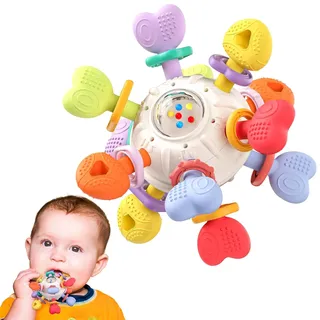 Infinno Baby Greifball & Rassel,BPA-freies Silikon Beißring-Spielzeug für 0-12 Monate, Multifunktionales Montessori Baby Geschenk Mit Leuchtenden Farben