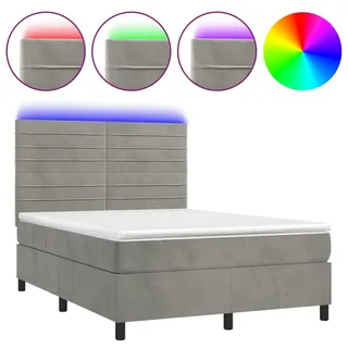 vidaXL Boxspringbett mit Matratze & LED Hellgrau 140x200 cm Samt - Grau