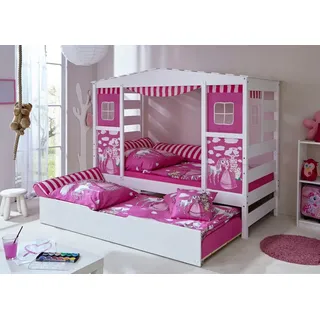 TICAA Hausbett Lio 90 x 200 cm Kiefer massiv lackiert pink weiß