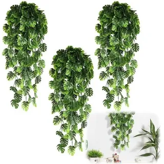 Ibenzoa® 3er-Set hängende Kunstpflanzen (77 cm) – realistisch, 5 Zweige, aus hochwertigem Kunststoff, UV-beständig & wasserfest, für Innen & Außen - Grün