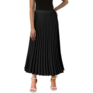 Rock Damen Sommer Lang Faltenrock Plisseerock Elegant Elastisch Chiffon Rock Midi Sommerrock Hohe Taille Strandrock