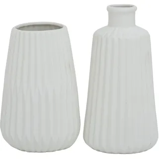 Boltze Vasen Set Esko 2-teilig, Blumenvasen aus Keramik, ø ca. 8,5 cm, ohne Blumen, skandinavischer Stil, weiß matt,